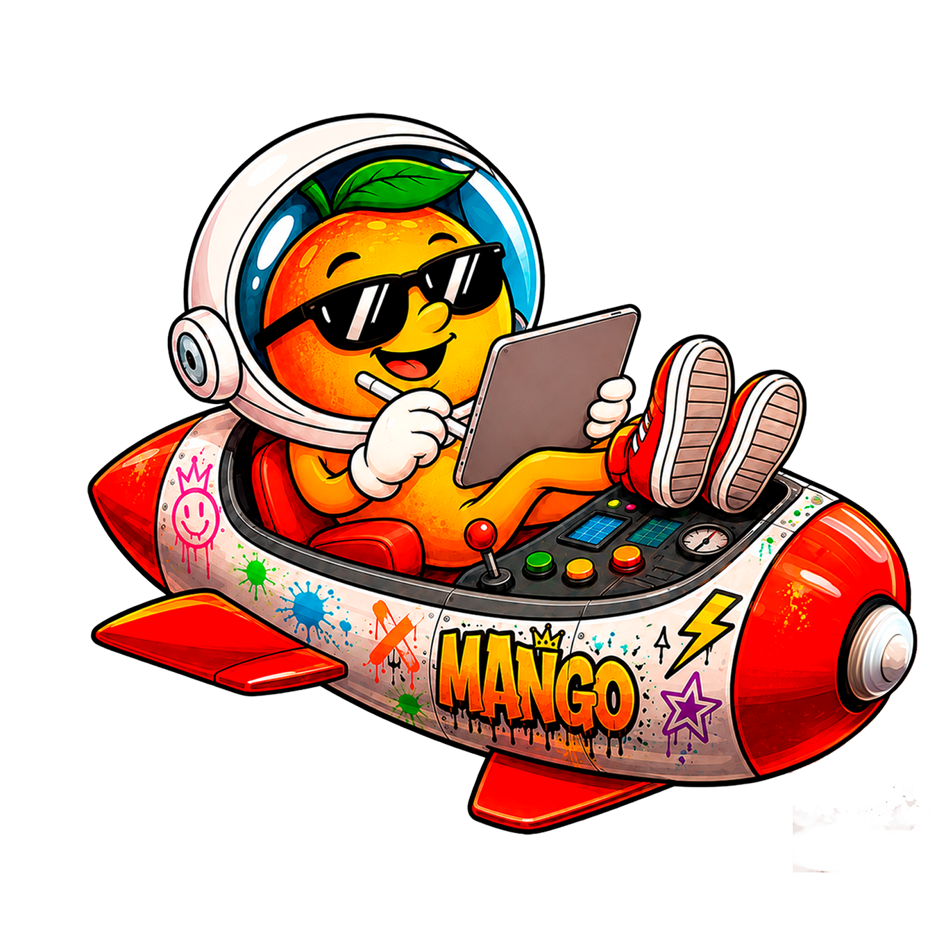 Mascote Mango explorando o Universo Mango